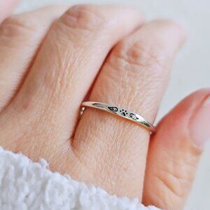 Women's 925 Sterling Silver Paw Angel Wings Ring Thin Dainty Ring Minimalist